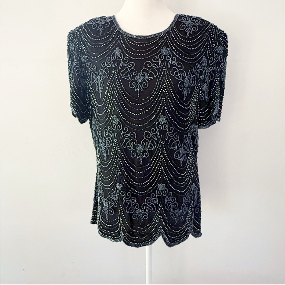 Vintage Women Silk Beaded Top Medium‎ Goth Glam Evening Fairy 90s Event Cruise